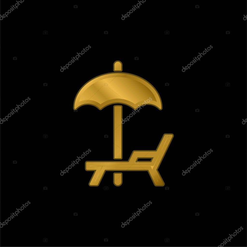 Beach Umbrella And Hammock gold plated metalic icon or logo vector
