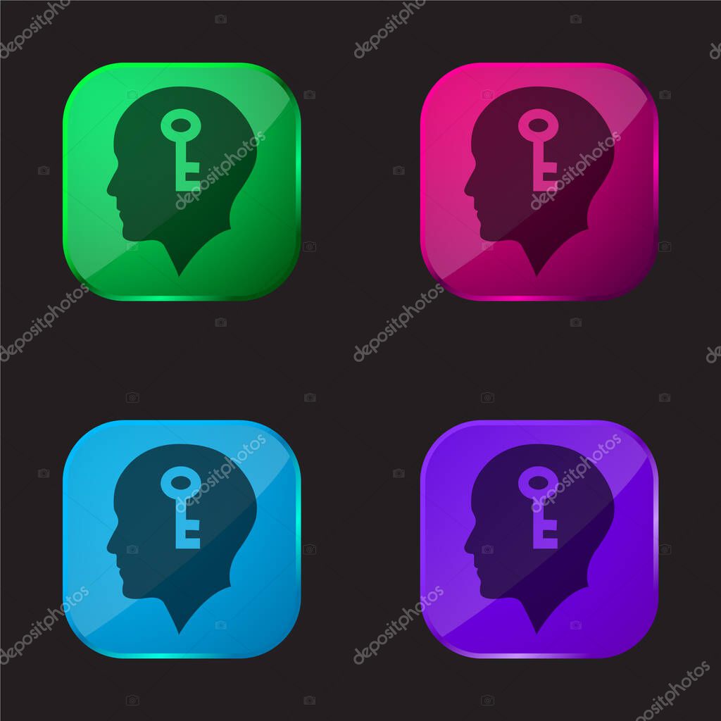 Bald Head With A Key Inside four color glass button icon