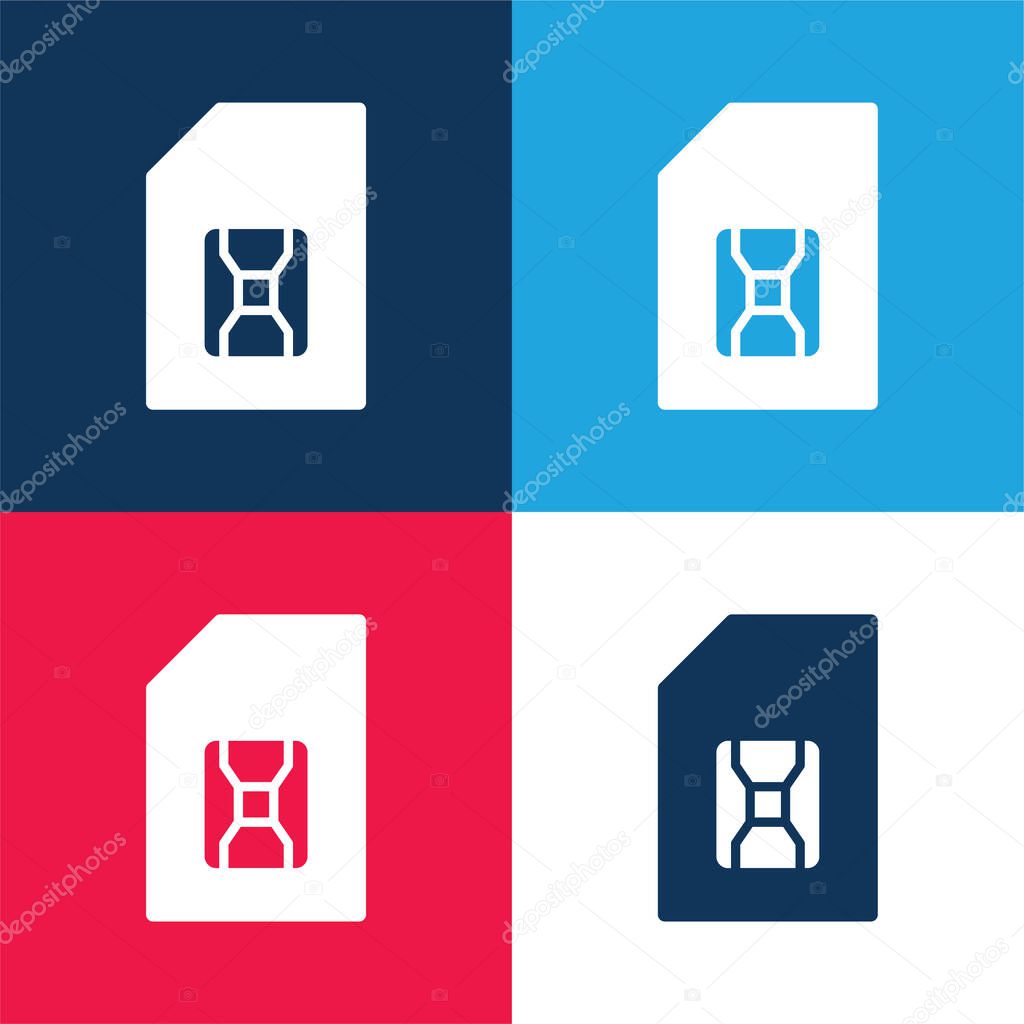 Big SIM Card blue and red four color minimal icon set