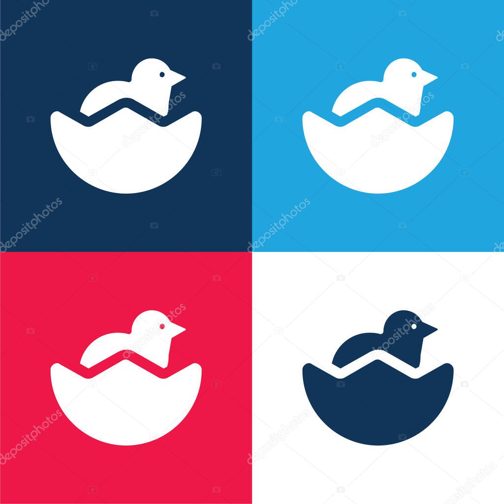 Baby Chicken And Half Egg Shell blue and red four color minimal icon set