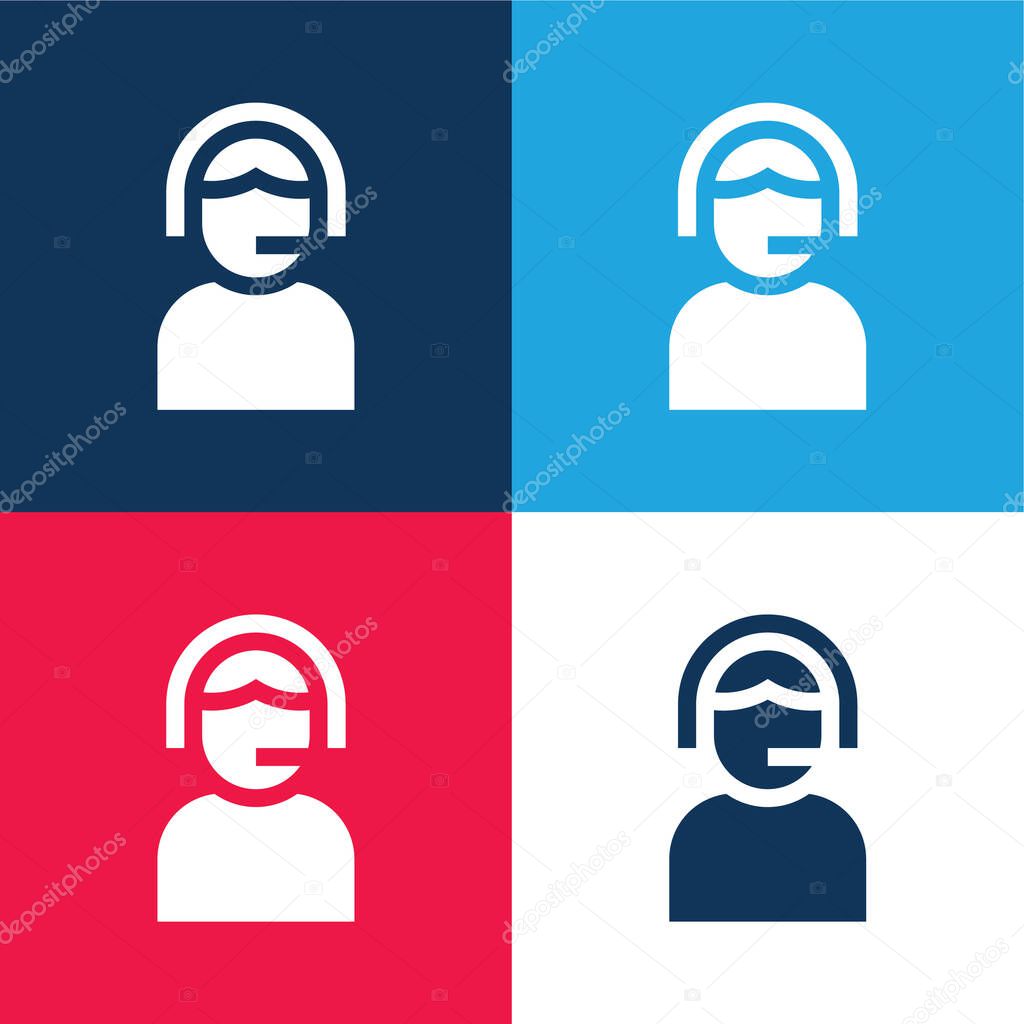 Assistance blue and red four color minimal icon set
