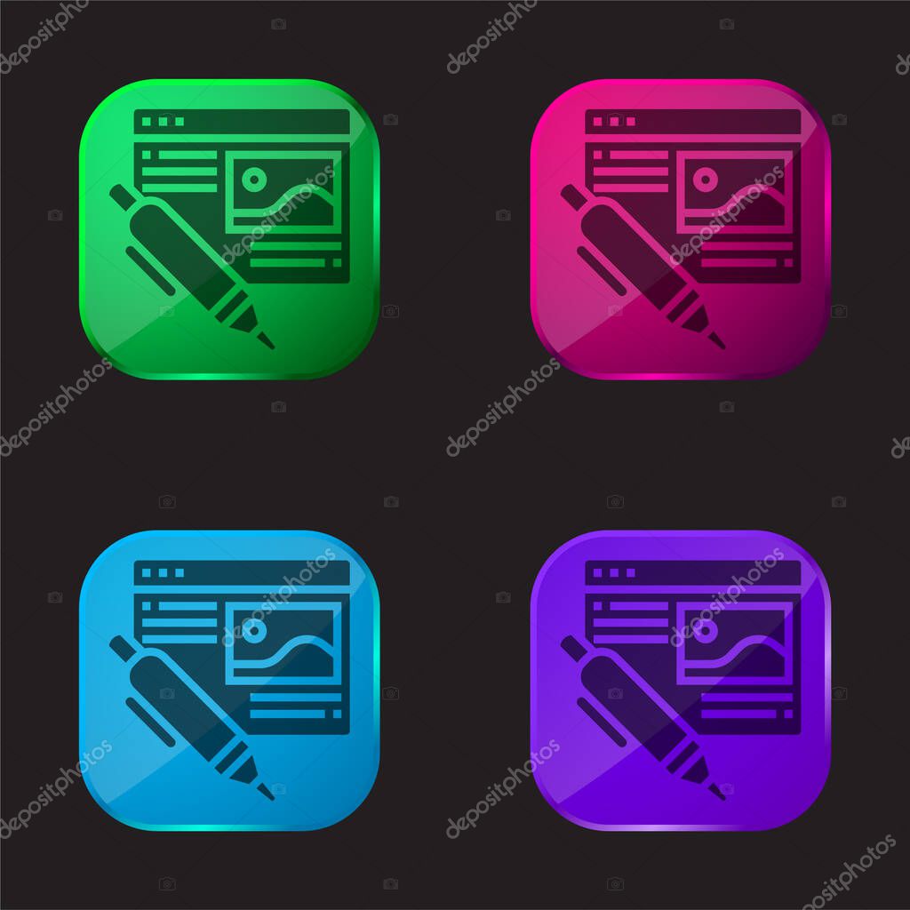 Blog four color glass button icon