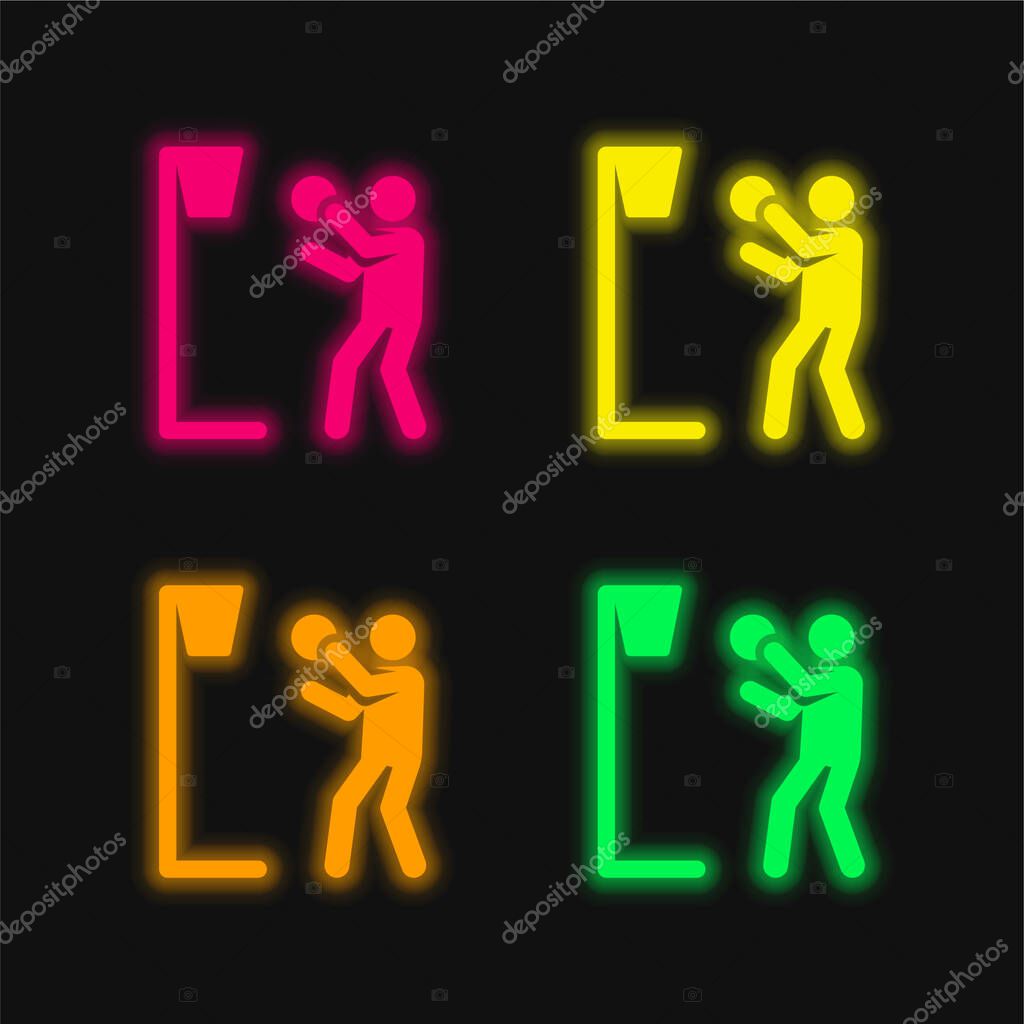 Basketball four color glowing neon vector icon