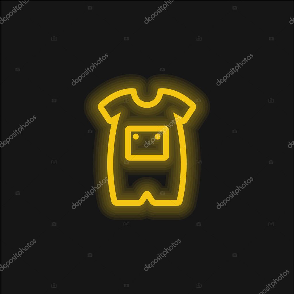 Baby Onesie With Front Pocket Outline yellow glowing neon icon