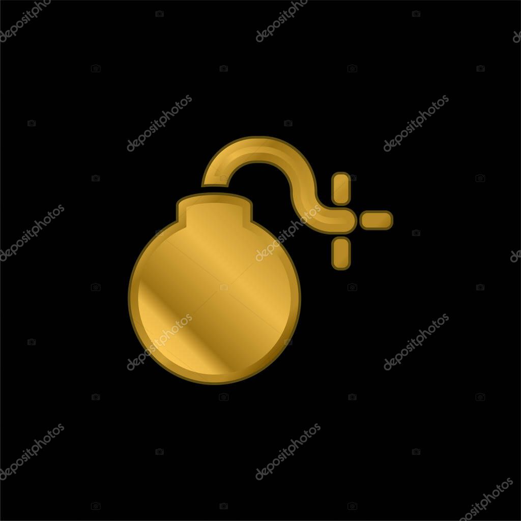 Bomb With Burning Fuse gold plated metalic icon or logo vector