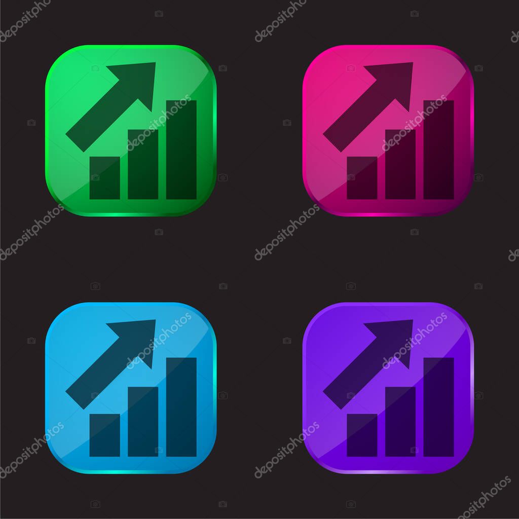 Bars Graphic With Ascendant Arrow four color glass button icon