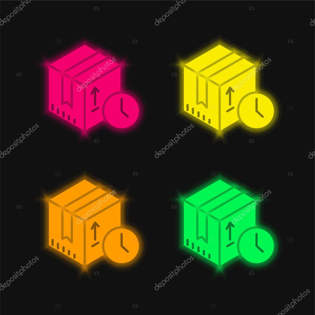 Box four color glowing neon vector icon