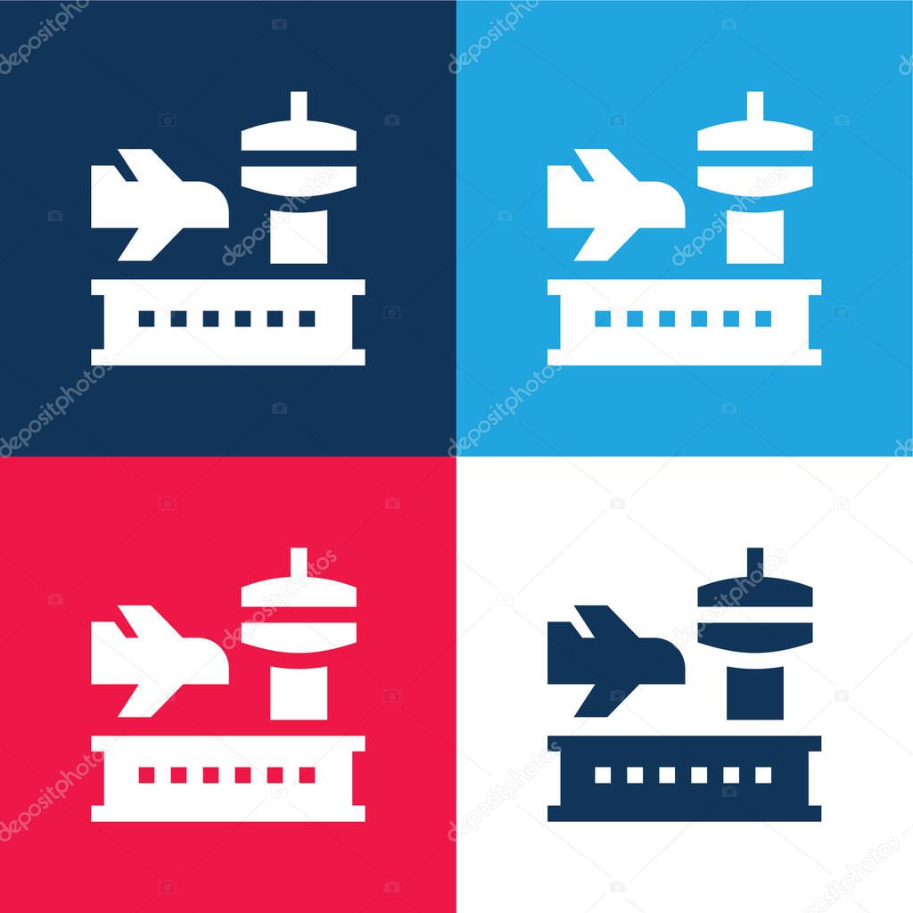 Airport blue and red four color minimal icon set