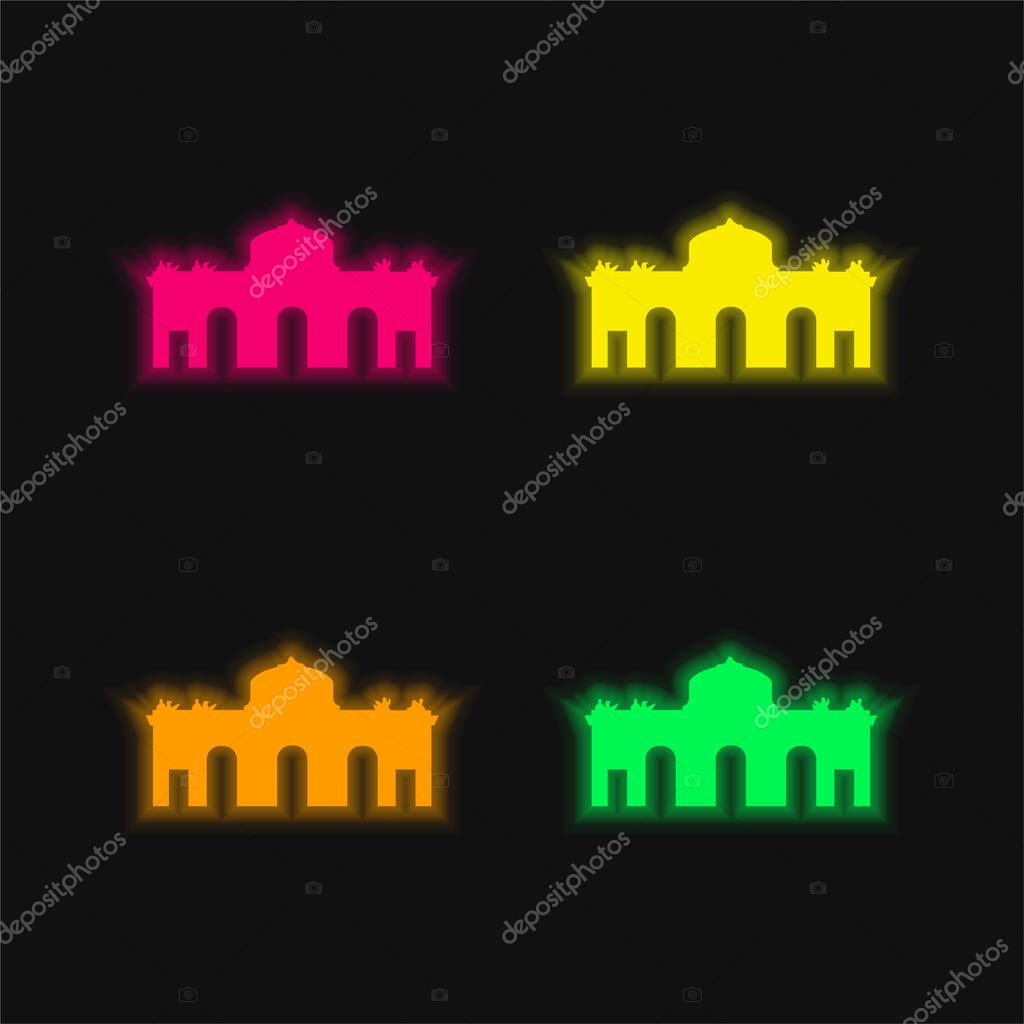 Alcala Gate Spain four color glowing neon vector icon