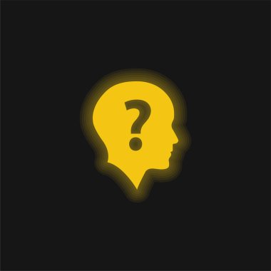 Bald Head With Question Mark yellow glowing neon icon clipart