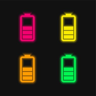 Battery Status four color glowing neon vector icon clipart
