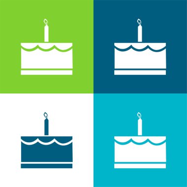 Bir Mum Düz Düz Doğum Günü Pastası En az dört renk simgesi seti