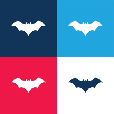 Açık Kanatlı Yarasa Siyah Silueti Mavi ve Kırmızı Dört Renkli Minimum Simge