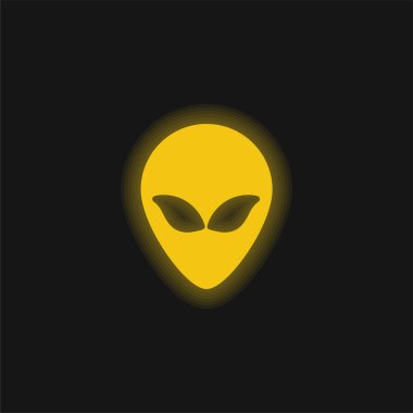 Alien Head yellow glowing neon icon clipart
