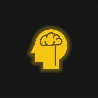 Beyin sarısı parlak neon simgesi