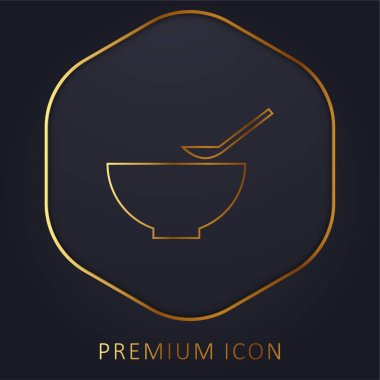 Bowl And Spoon golden line premium logo or icon clipart