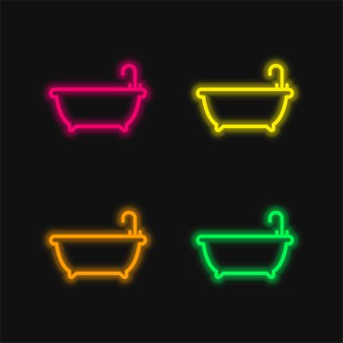 Bathtub four color glowing neon vector icon clipart