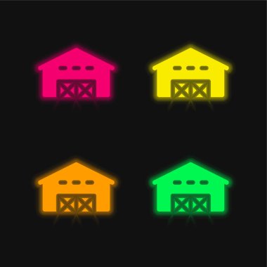Barn dört renk parlayan neon vektör simgesi
