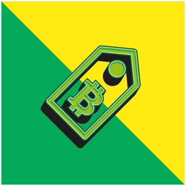 Bitcoin Etiketi Yeşil ve sarı 3d vektör simgesi