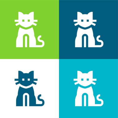 Kara Kedi Düz 4 renk simgesi seti