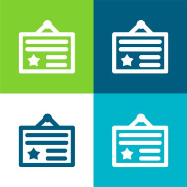 Ödül Sertifikası Düz 4 renk minimal simgesi seti