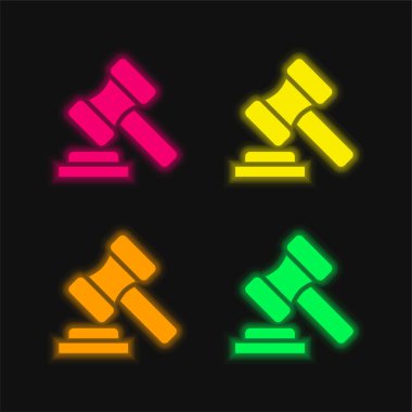Açık arttırma dört renkli parlak neon vektör simgesi