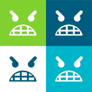 Öfkeli Duygusal Yüz Düz Renk en az simge seti