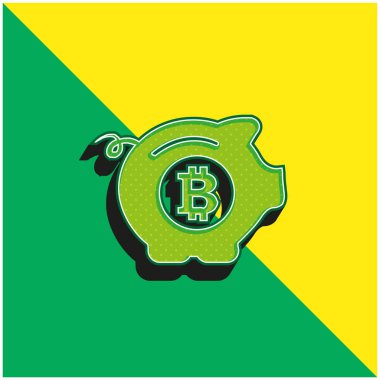 Bitcoin Güvenli Domuz Yeşili ve Sarı 3D vektör simgesi