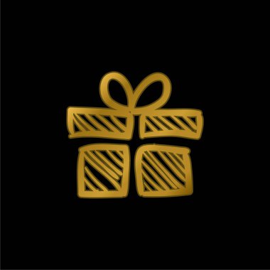 Birthday Giftbox Sketch gold plated metalic icon or logo vector clipart