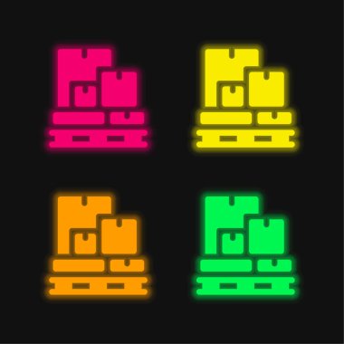 Parlayan dört renk neon vektör simgesini kutular