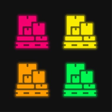 Boxes four color glowing neon vector icon clipart