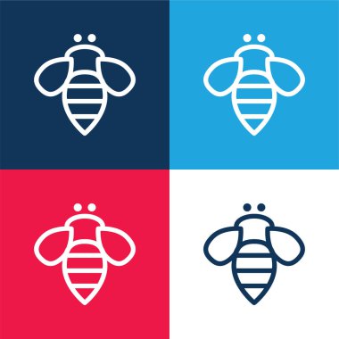 Bee Insect Outline blue and red four color minimal icon set clipart
