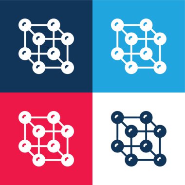 Atomlar mavi ve kırmızı dört renk minimal simge kümesi