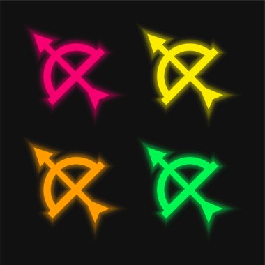 Ok ve Yay dört renk parlayan neon vektör simgesi
