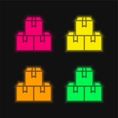Parlayan dört renk neon vektör simgesini kutular