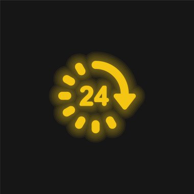 24 Hours yellow glowing neon icon clipart