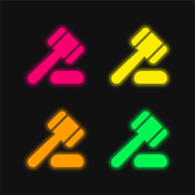 Açık arttırma dört renkli parlak neon vektör simgesi