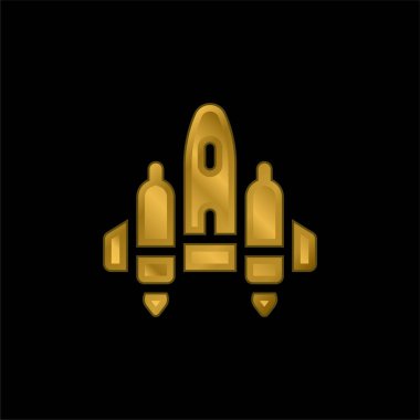 Uçak altın kaplamalı metalik simge veya logo vektörü