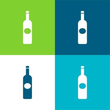 Şişe Koyu Büyük Şekil Oval Etiket Düz 4 renk minimal simgesi seti