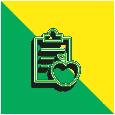 Elma ve Bir Pano Jimnastik Diyet Kontrolü İçin Notlar Yeşil ve Sarı 3D vektör logosu