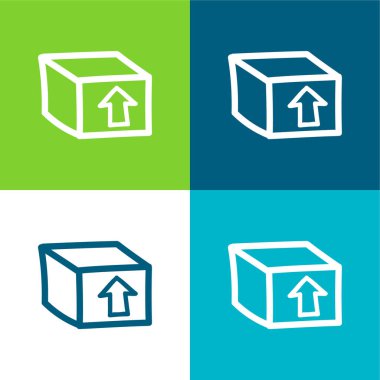 Yukarı Oklu Kutu Paketi Elle Çizilmiş Sembol Düz Dört renk minimal simgesi