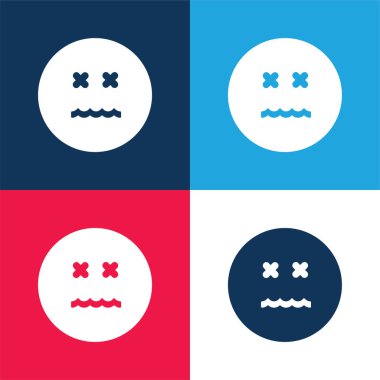 İptal Edilmiş Duygu Simgesi Yüzü Mavi ve Kırmızı Dört Renk Minimum Simgesi