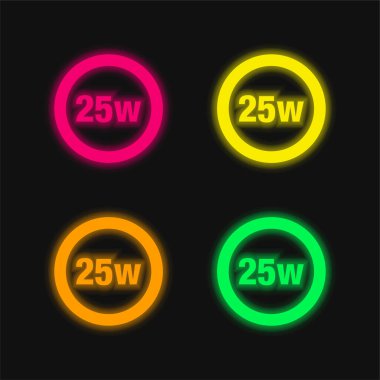 25 Watts Lamp Indicator four color glowing neon vector icon clipart