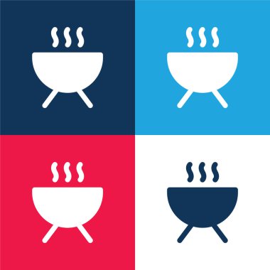 Barbekü mavi ve kırmızı dört renk minimal simge kümesi