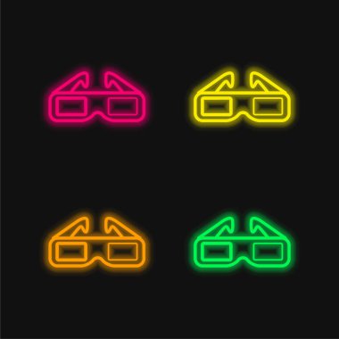 Sinema için 3d Gözlükler 4 renkli parlayan neon vektör simgesi