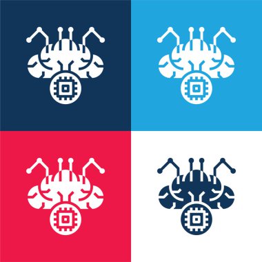 Beyin mavisi ve kırmızı dört renk minimal simge kümesi
