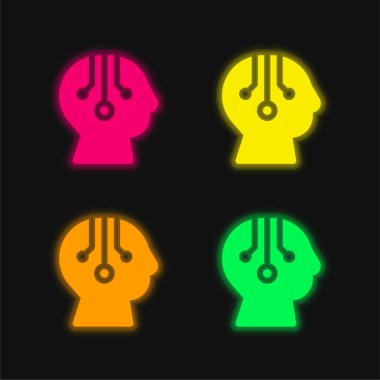 Yapay Zeka dört renkli neon vektör simgesi