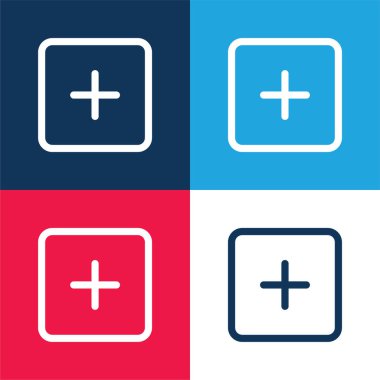 Add Square Outlined Interface Button blue and red four color minimal icon set clipart