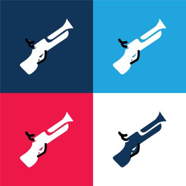 Blunderbuss Gun blue and red four color minimal icon set clipart