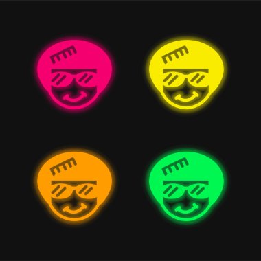 Afro dört renkli parlayan neon vektör simgesi